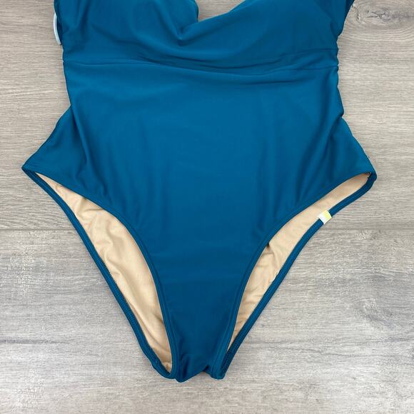Summersalt Green Seaglass&Seaweed The Ruffle Backflip Swimsuit Sz.10 - Picture 7 of 15